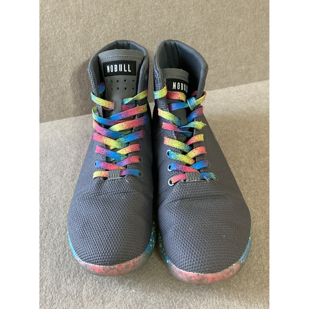 Nobull Outwork High Top Workout Trainer Shoes Mens 9.5 Grey Rainbow Super Fabric - Picture 3 of 6